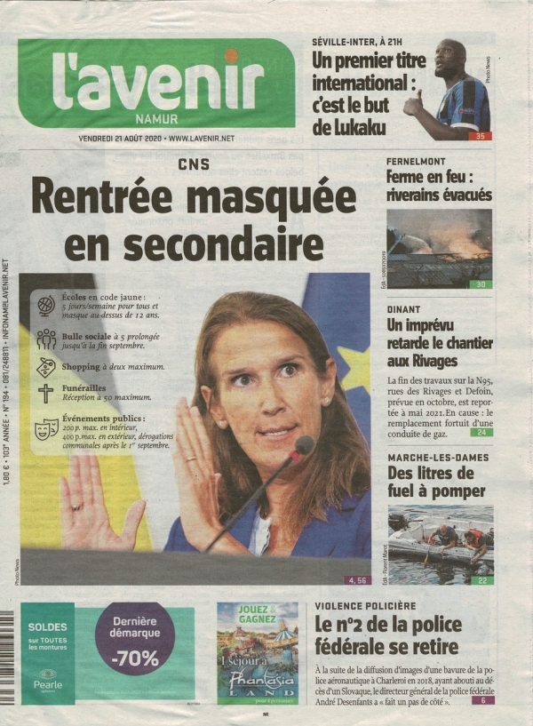 L'Avenir Namur 21/8/2020